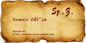 Szencz Zója névjegykártya